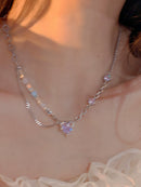 Colar de Pequenas Peças de Prata Siyue] Coração Amoroso com Zircônia, Super Brilhante e Feito à Mão, Elegante e Estiloso. Corrente de Clavícula Doce