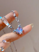 Colar de Pequenas Peças de Prata Siyue] Coração Amoroso com Zircônia, Super Brilhante e Feito à Mão, Elegante e Estiloso. Corrente de Clavícula Doce