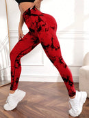 Calças de exercícios de ioga de alta elasticidade tingidas com gravata, leggings de exercícios de corrida fitness, roupas esportivas femininas