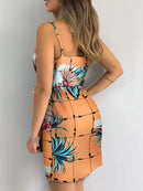 Vestido casual feminino com estampa tropical com decote sem mangas