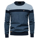 suéter de algodão emendado masculino, casual, gola redonda, pulôver de alta qualidade malha masculino, nova marca de inverno