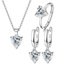 Conjuntos de Joias de Prata Esterlina  Para Mulheres - Anel, Brincos e Colar com Coração de Zircônia. Ideal para Casamento  Frete Grátis."