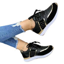 tenis  Moda Feminina: Tênis de Corrida em Couro Patchwork para Outono/Primavera"
